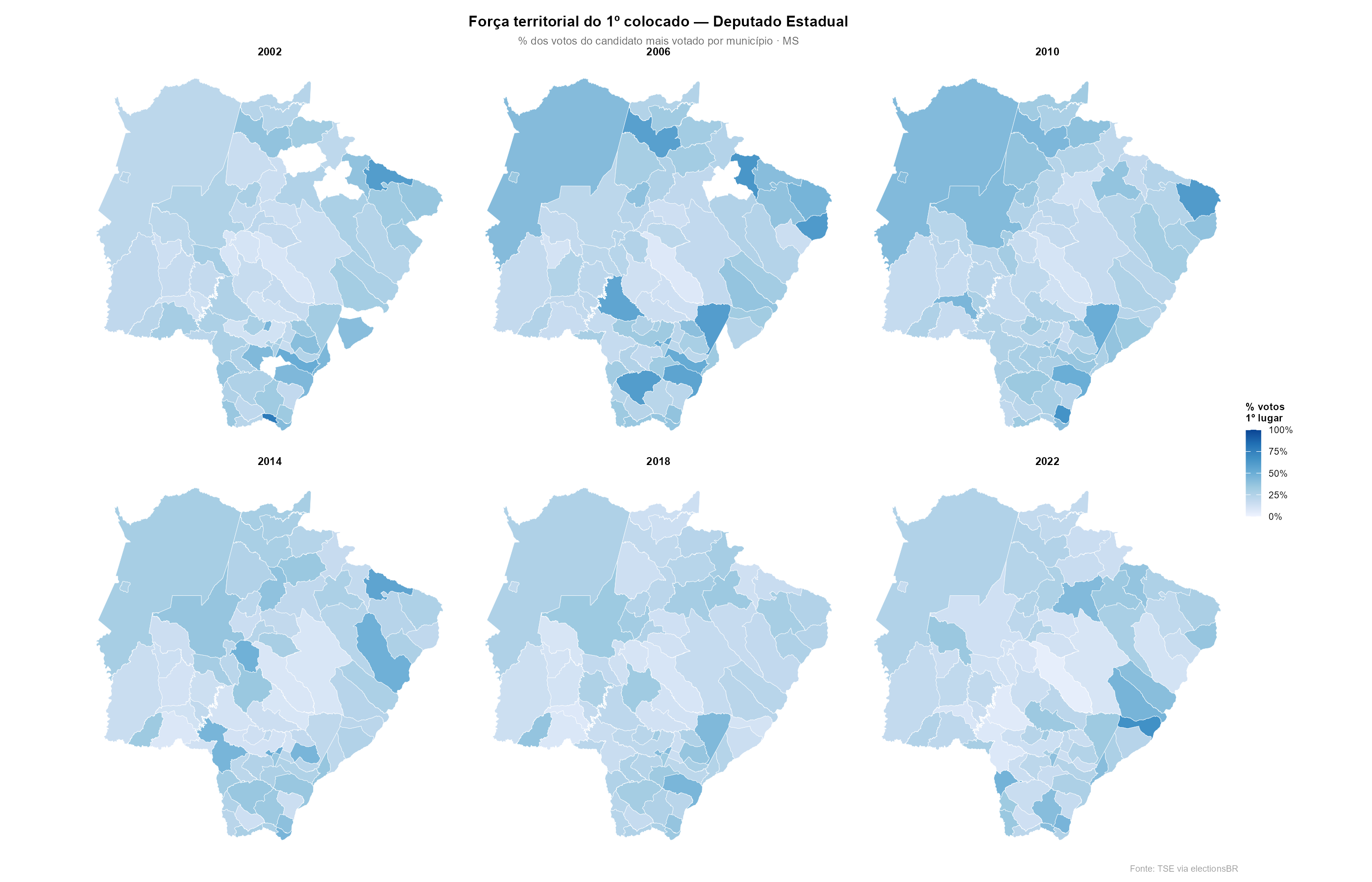 Força territorial do 1º colocado — Deputado Estadual em MS, 2002–2022