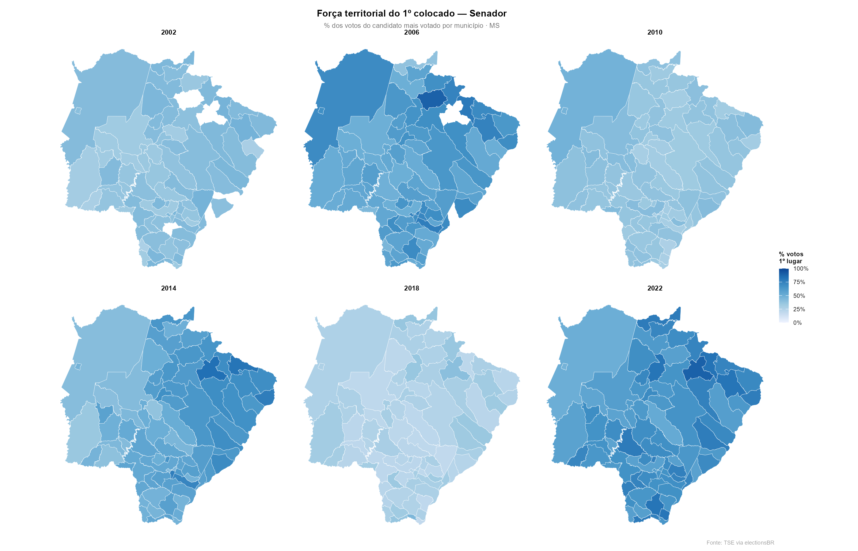 Força territorial do 1º colocado — Senador em MS, 2002–2022